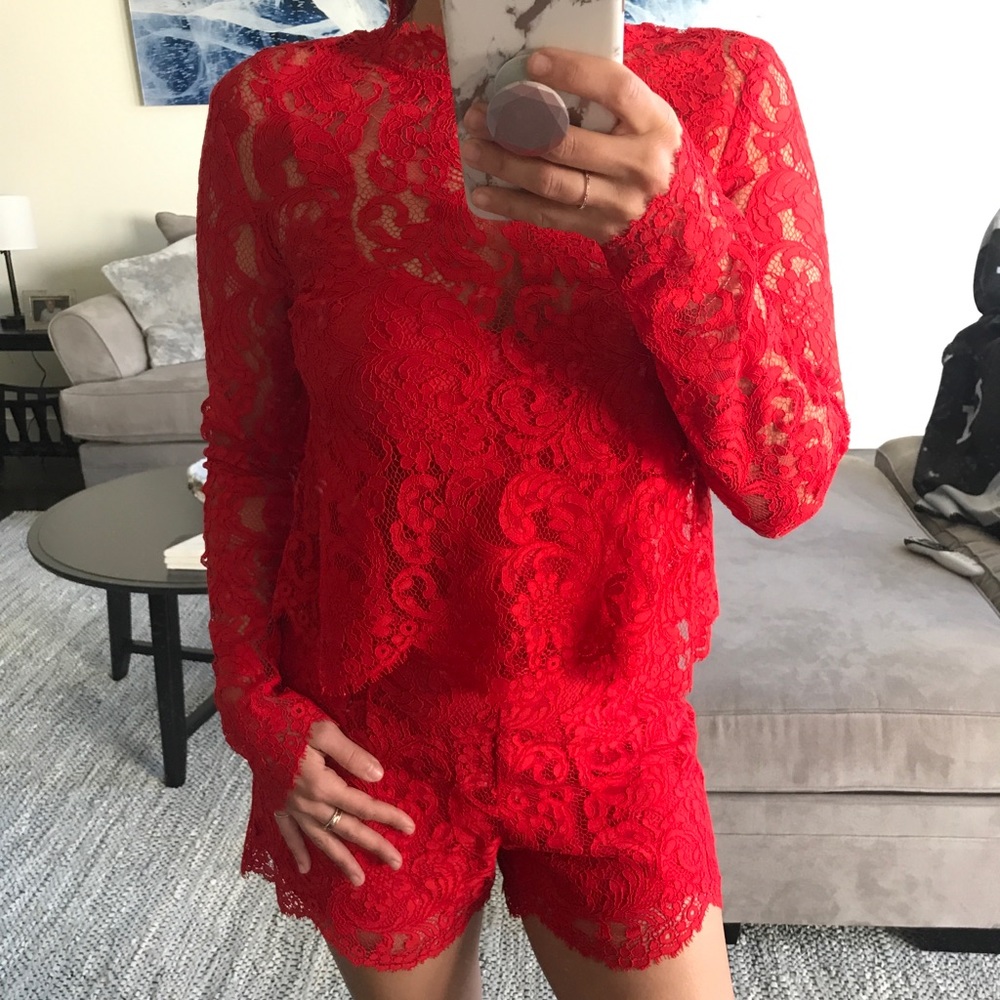 Red Lace Romper